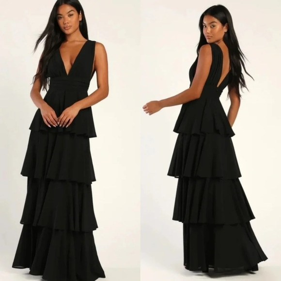 Lulus Dresses & Skirts - Lulus Amazing Evening Black Tiered Maxi Dress Wedding Party Prom Bridesmaid